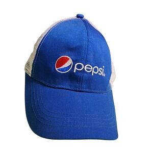 Pepsi Trucker Hat Blue White Mesh Snapback Baseball Cap Soda Gear Logo Vintage